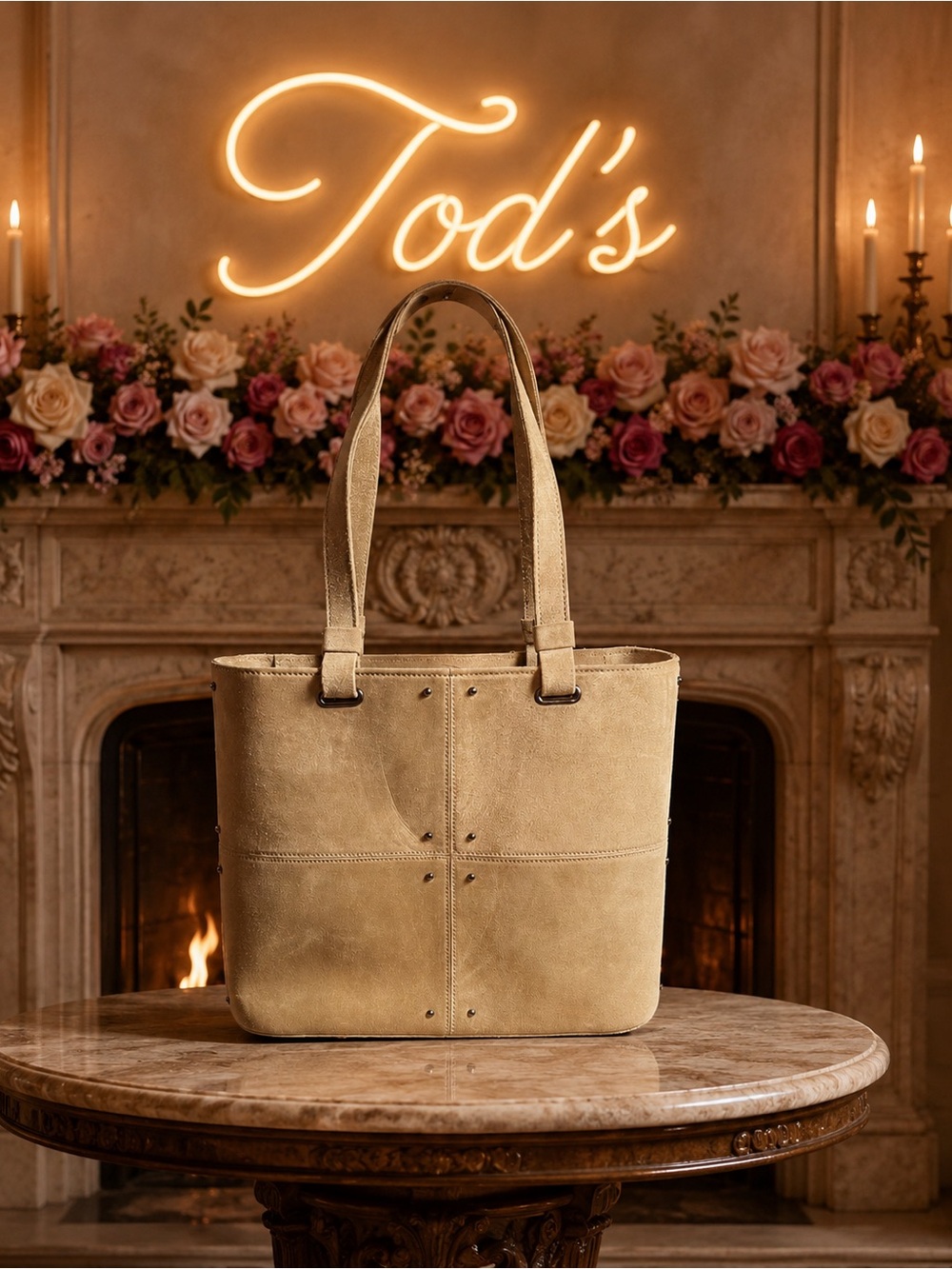 Tod's Tan Suede Tote Bag with Stud Detail